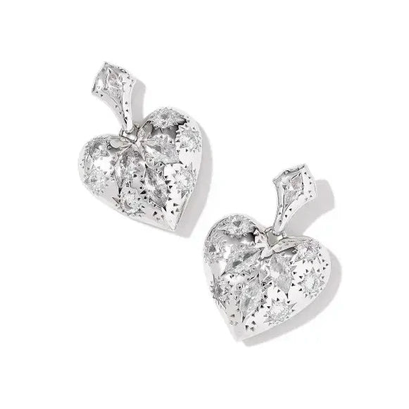 Kendra Scott | Holland Silver Heart Drop Earrings in White Crystal