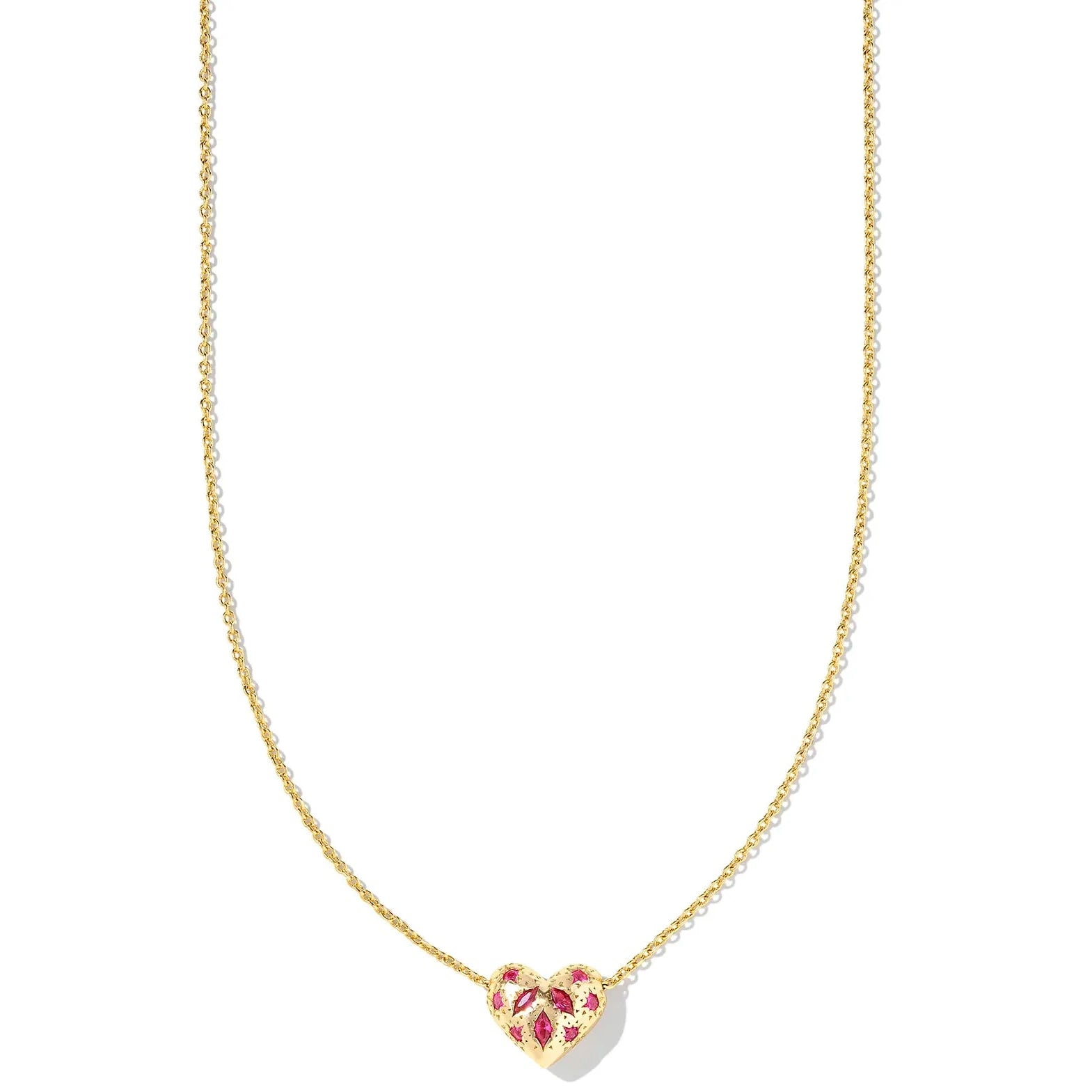 Kendra Scott | Holland Gold Heart Short Pendant Necklace in Pink Crystal