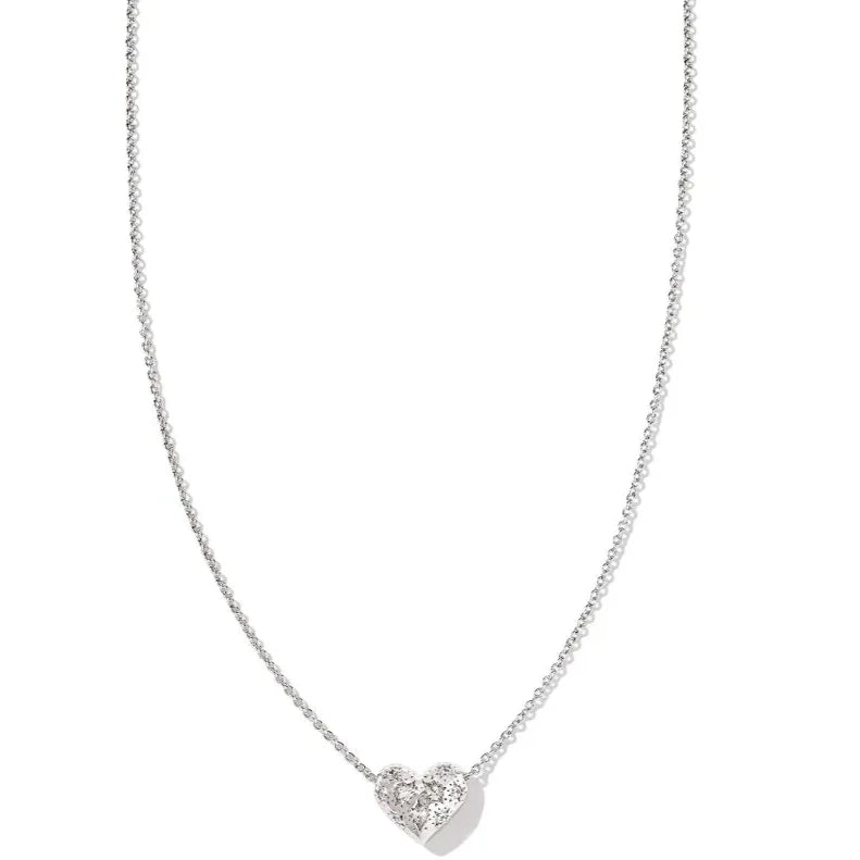 Kendra Scott | Holland Silver Heart Short Pendant Necklace in White Crystal