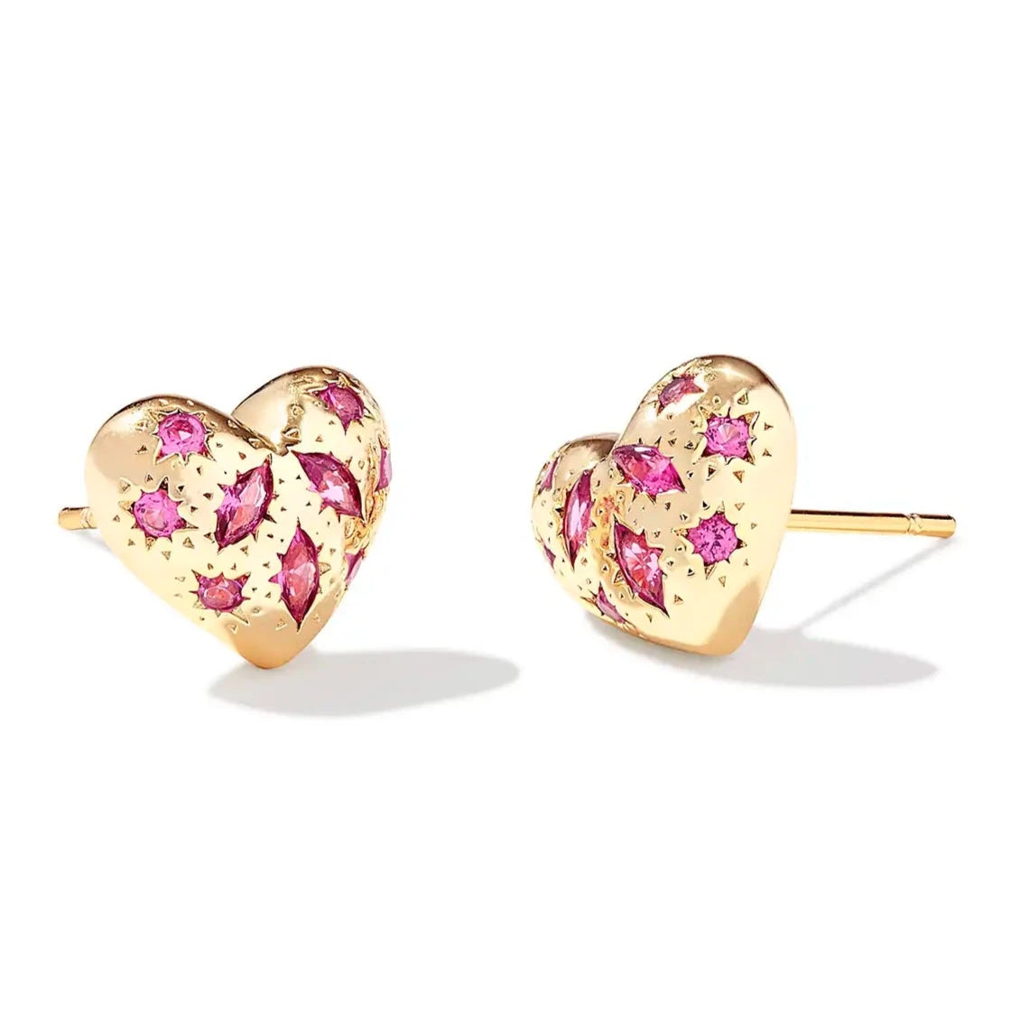 Kendra Scott | Holland Gold Heart Stud Earrings in Prink Crystal