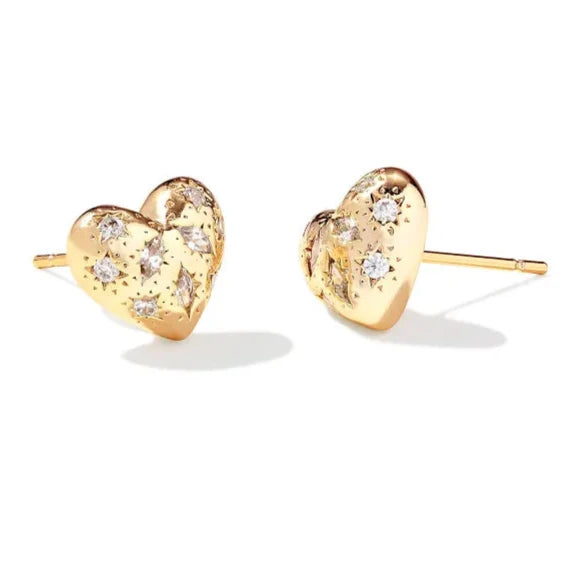 Kendra Scott | Holland Gold Heart Stud Earrings in White Crystal