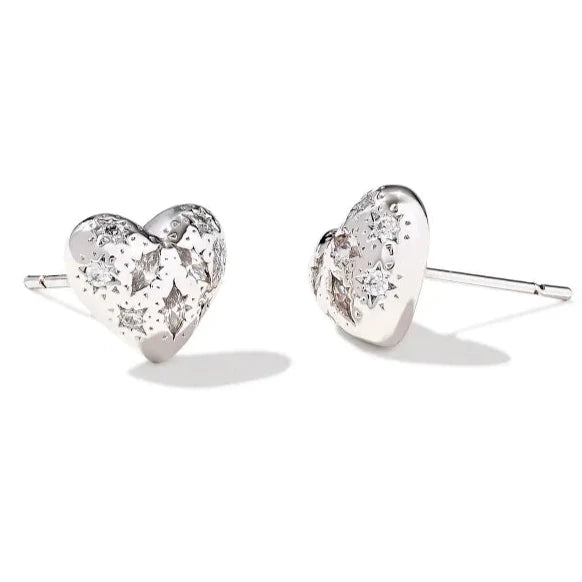 Kendra Scott | Holland Silver Heart Stud Earrings in White Crystal