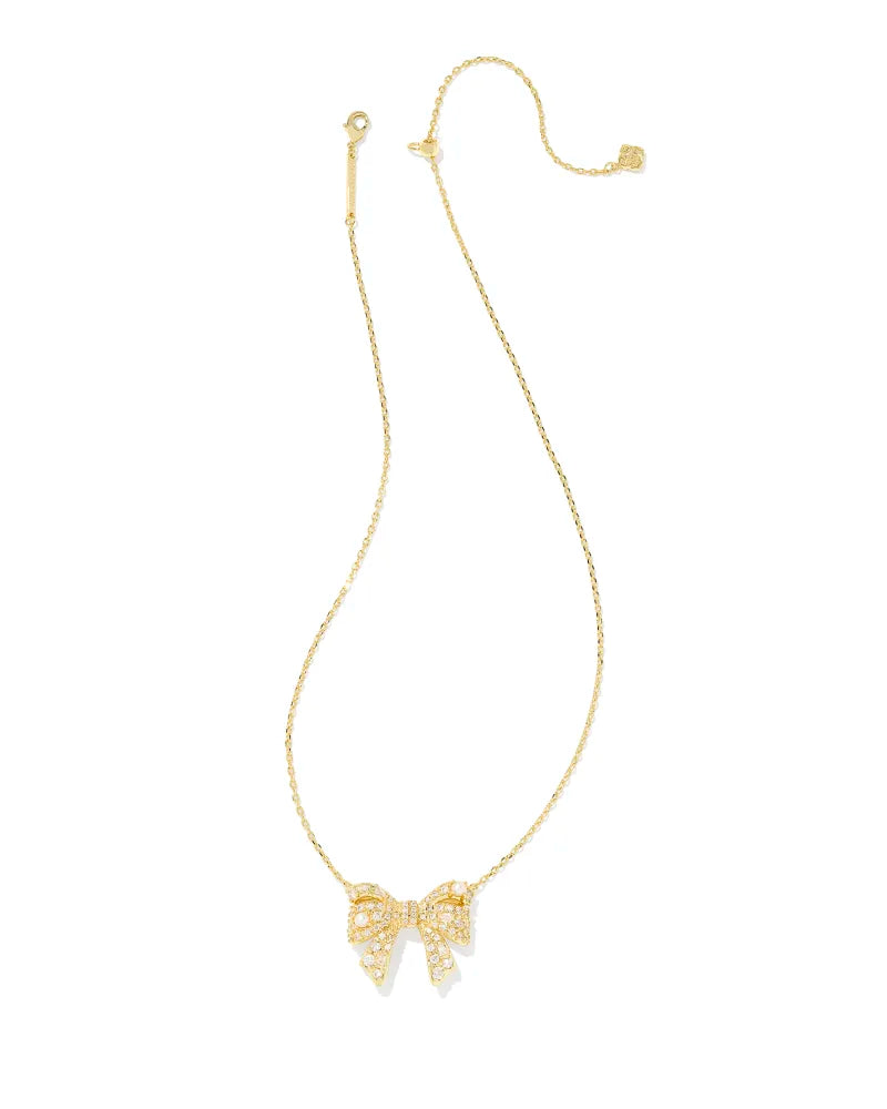 Kendra Scott | Krista Gold Bow Short Pendant Necklace in White Mix