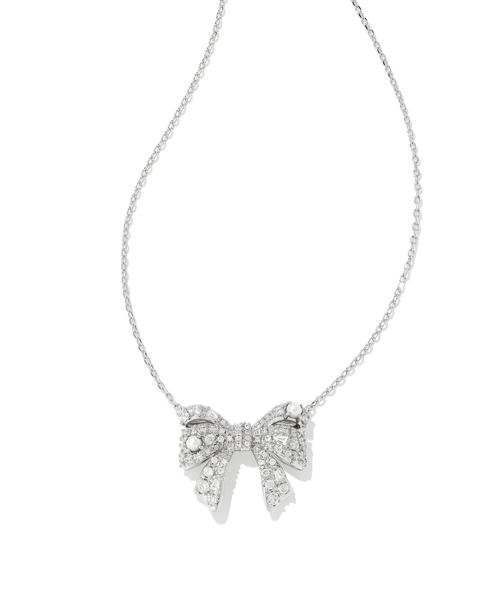 Kendra Scott | Krista Silver Bow Short Pendant Necklace in White Mix