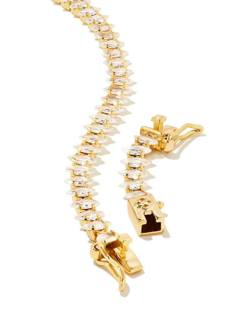 Kendra Scott | Larsan Gold Tennis Necklace in White Crystal - Giddy Up Glamour Boutique