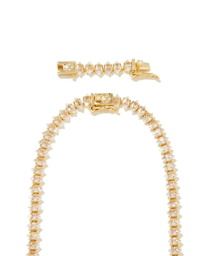 Kendra Scott | Larsan Gold Tennis Necklace in White Crystal - Giddy Up Glamour Boutique