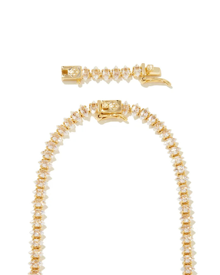 Kendra Scott | Larsan Gold Tennis Necklace in White Crystal - Giddy Up Glamour Boutique