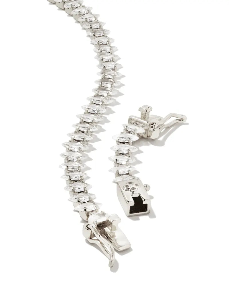 Kendra Scott | Larsan Silver Tennis Necklace in White Crystal - Giddy Up Glamour Boutique