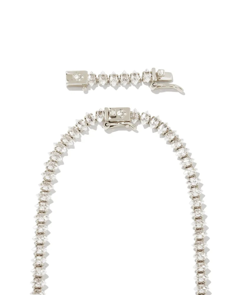 Kendra Scott | Larsan Silver Tennis Necklace in White Crystal - Giddy Up Glamour Boutique