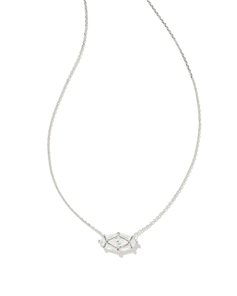 Kendra Scott | Lindy Rae Elisa Silver Short Pendant Necklace in White Crystal