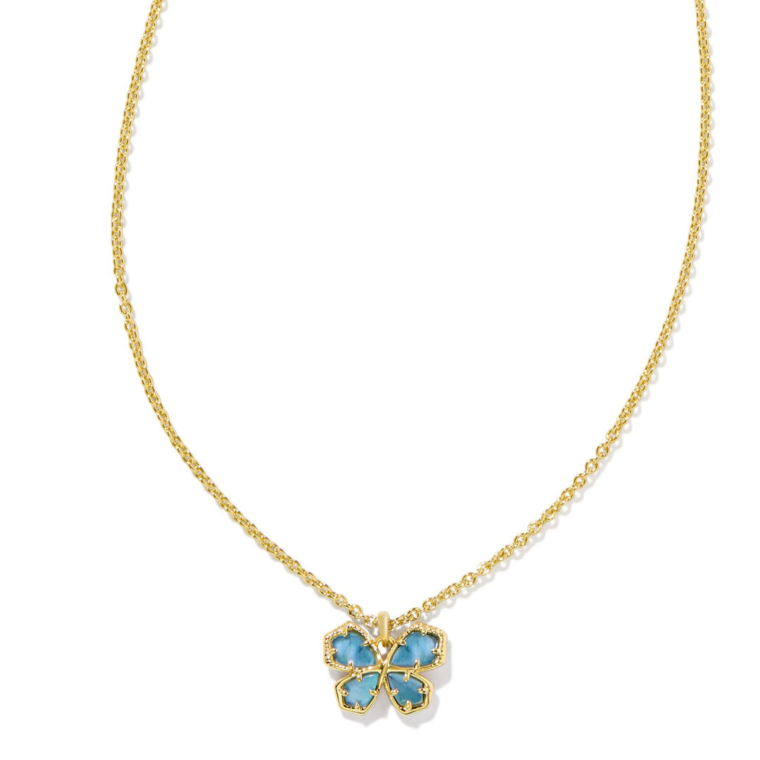 Kendra Scott | Mae Gold Butterfly Short Pendant Necklace in Indigo Watercolor Illusion - Giddy Up Glamour Boutique