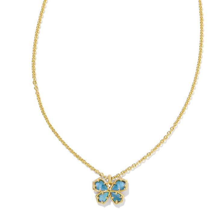 Kendra Scott | Mae Gold Butterfly Short Pendant Necklace in Indigo Watercolor Illusion - Giddy Up Glamour Boutique
