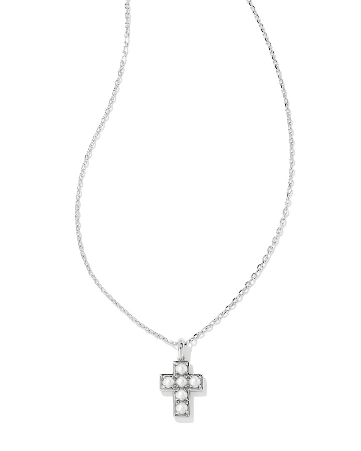 Kendra Scott | Pearl Silver Cross Short Pendant Necklace in White Pearl