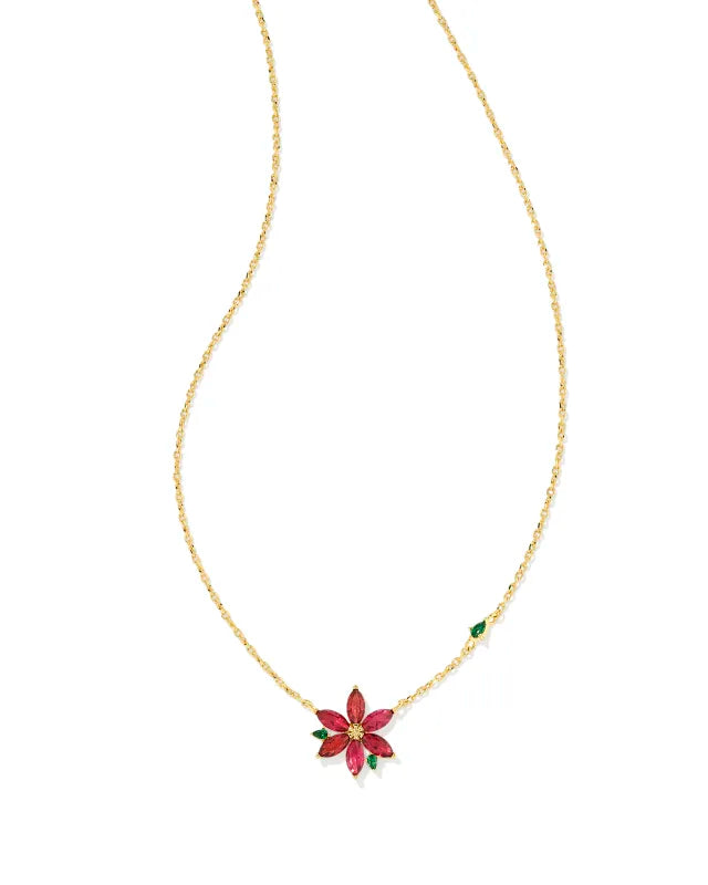 Kendra Scott | Poinsettia Gold Short Pendant Necklace in Red Mix