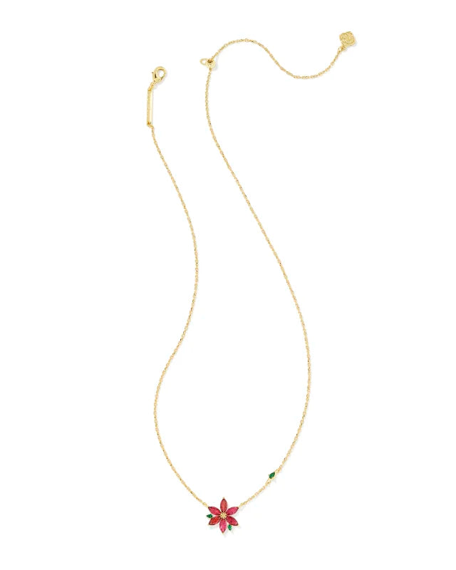 Kendra Scott | Poinsettia Gold Short Pendant Necklace in Red Mix