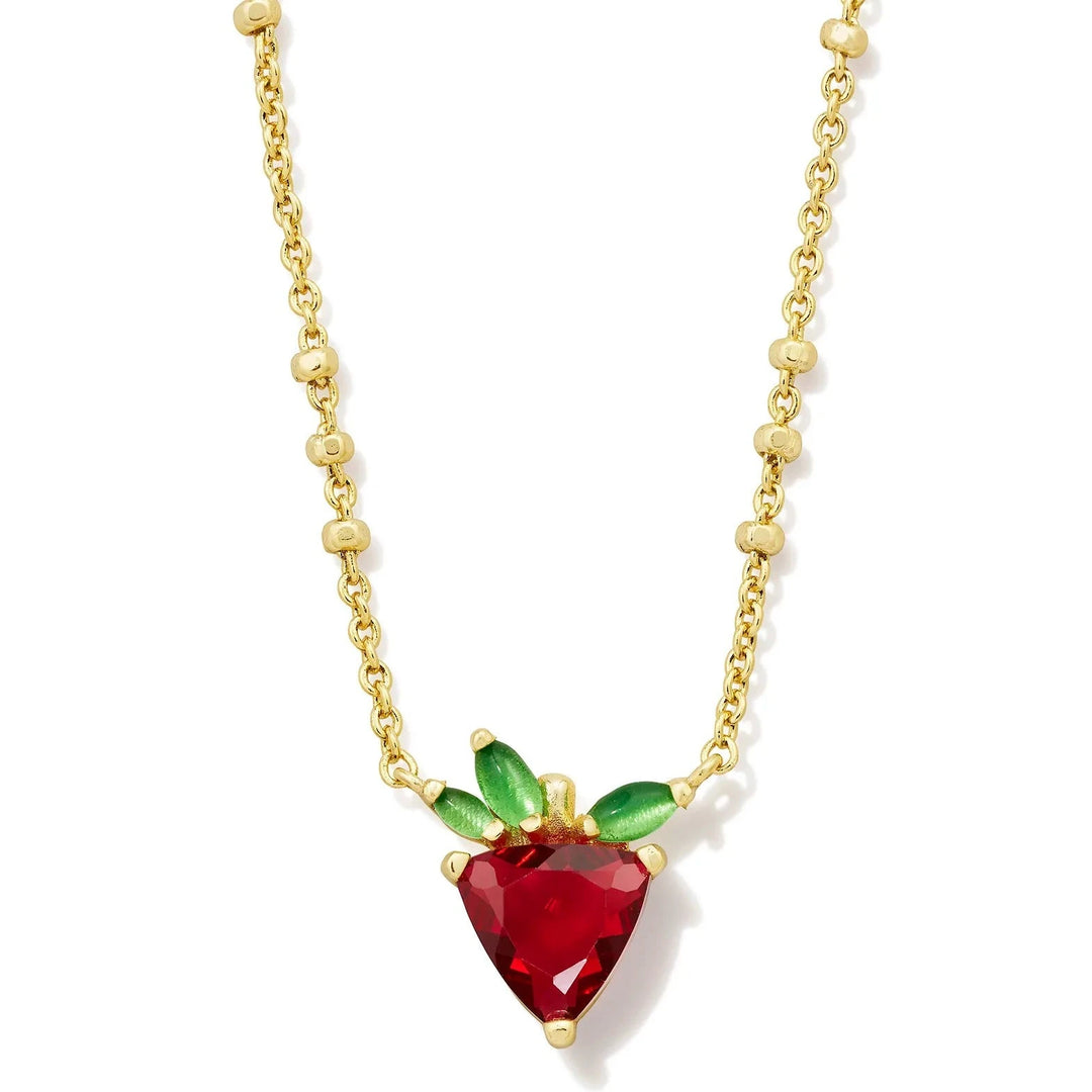 Kendra Scott Strawberry Gold Short Pendant Necklace in Dark Pink