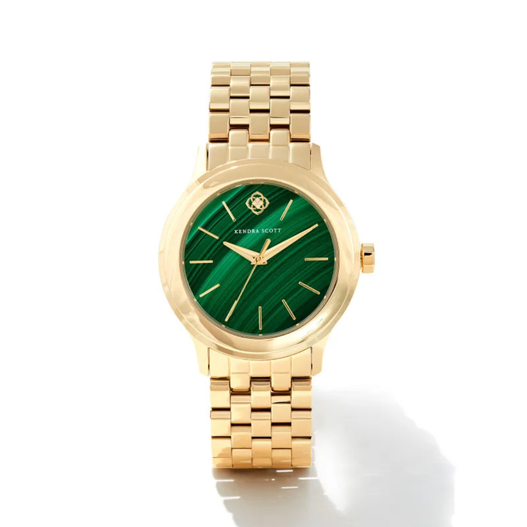 Kendra Scott | Alex Gold Tone Stainless Steel 35mm Watch in Green Malachite