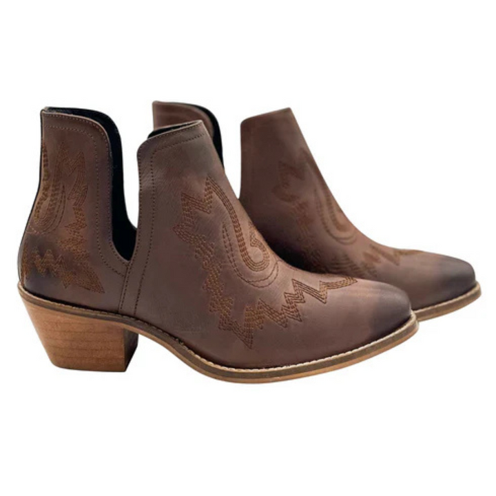 Online Exclusive | Kickin' Western Embroidered Booties in Brown