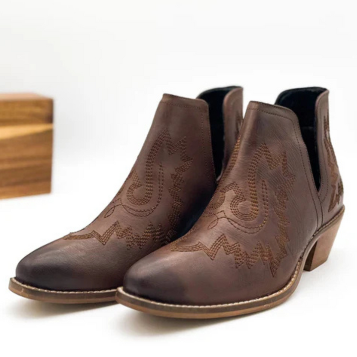 Online Exclusive | Kickin' Western Embroidered Booties in Brown