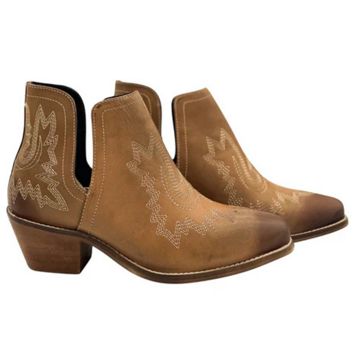 Online Exclusive | Kickin' Western Embroidered Booties in Tan