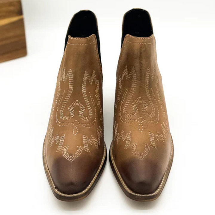 Online Exclusive | Kickin' Western Embroidered Booties in Tan
