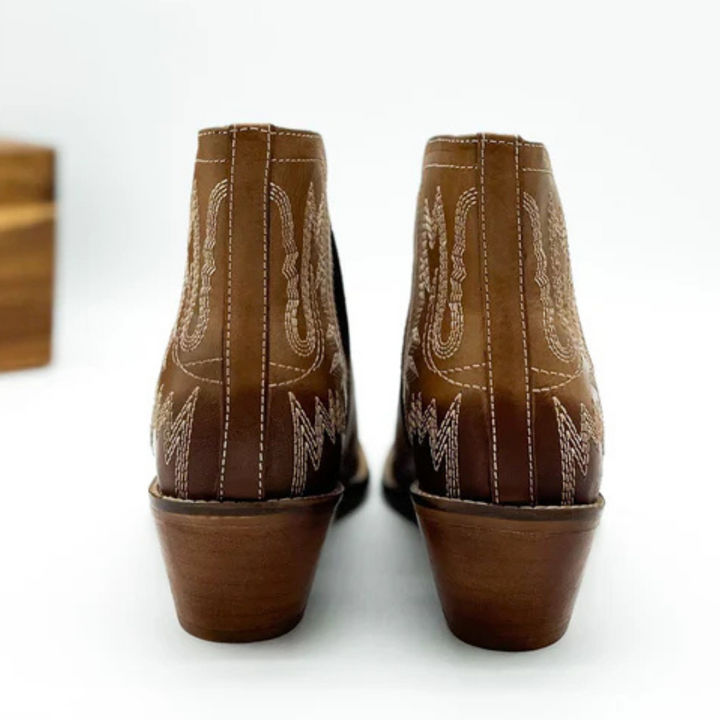 Online Exclusive | Kickin' Western Embroidered Booties in Tan
