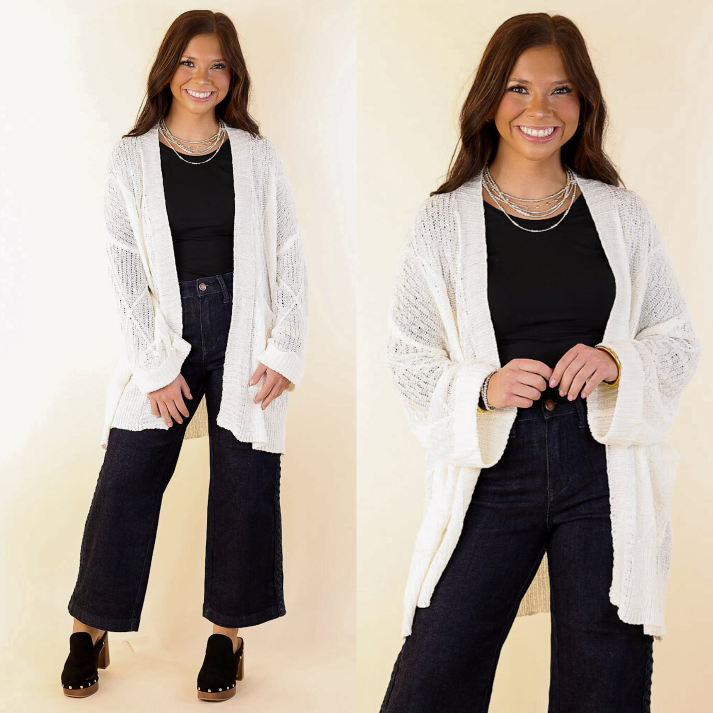 Fashionable Comfort Knit Cardigan with Pockets in Ivory