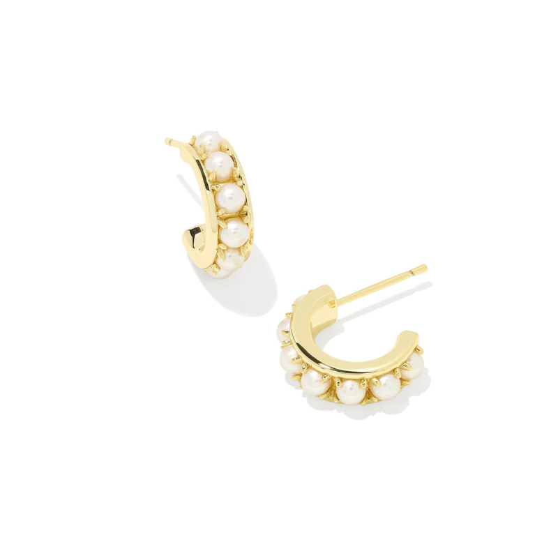 Kendra Scott | Krista Gold Huggie Earrings in White Pearl