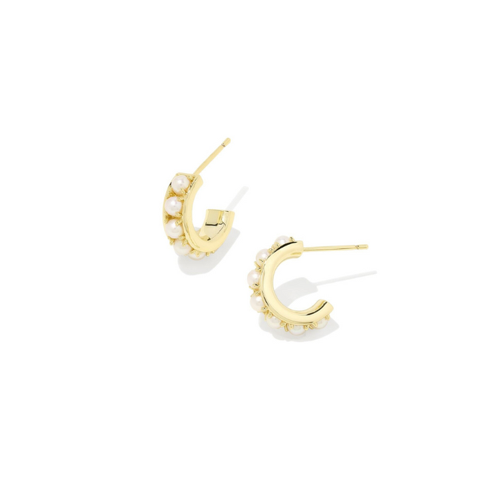 Kendra Scott | Krista Gold Huggie Earrings in White Pearl