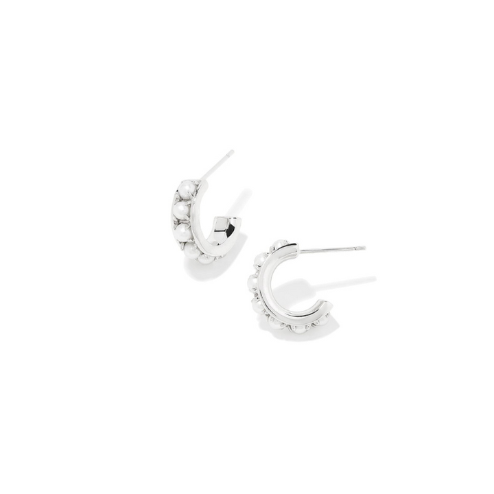 Kendra Scott | Krista Silver Huggie Earrings in White Pearl