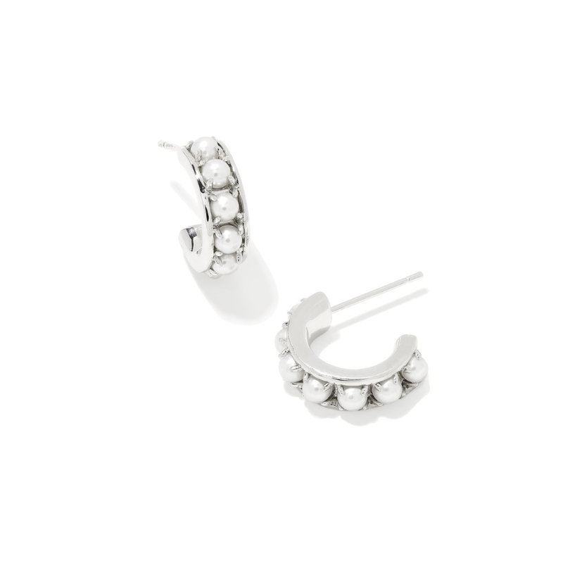 Kendra Scott | Krista Silver Huggie Earrings in White Pearl