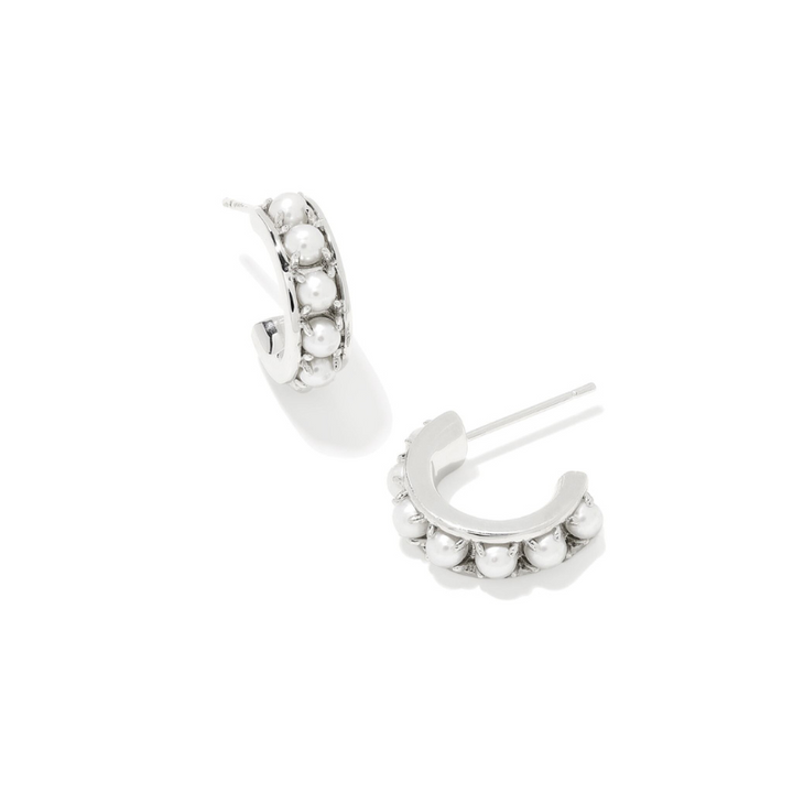 Kendra Scott | Krista Silver Huggie Earrings in White Pearl