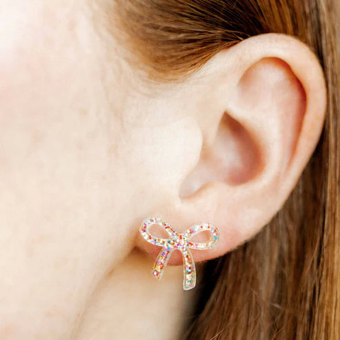 Linny Co | Kylie Bow Earrings in Multi Glitter
