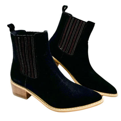 Online Exclusive | Leonor Colored Stitching Suede Ankle Boot in Black