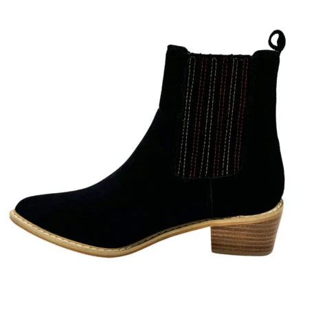 Online Exclusive | Leonor Colored Stitching Suede Ankle Boot in Black