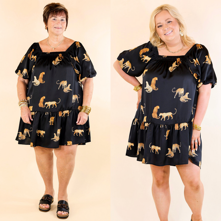 Flirting For Fun Leopard Print Satin Midi Dress in Black