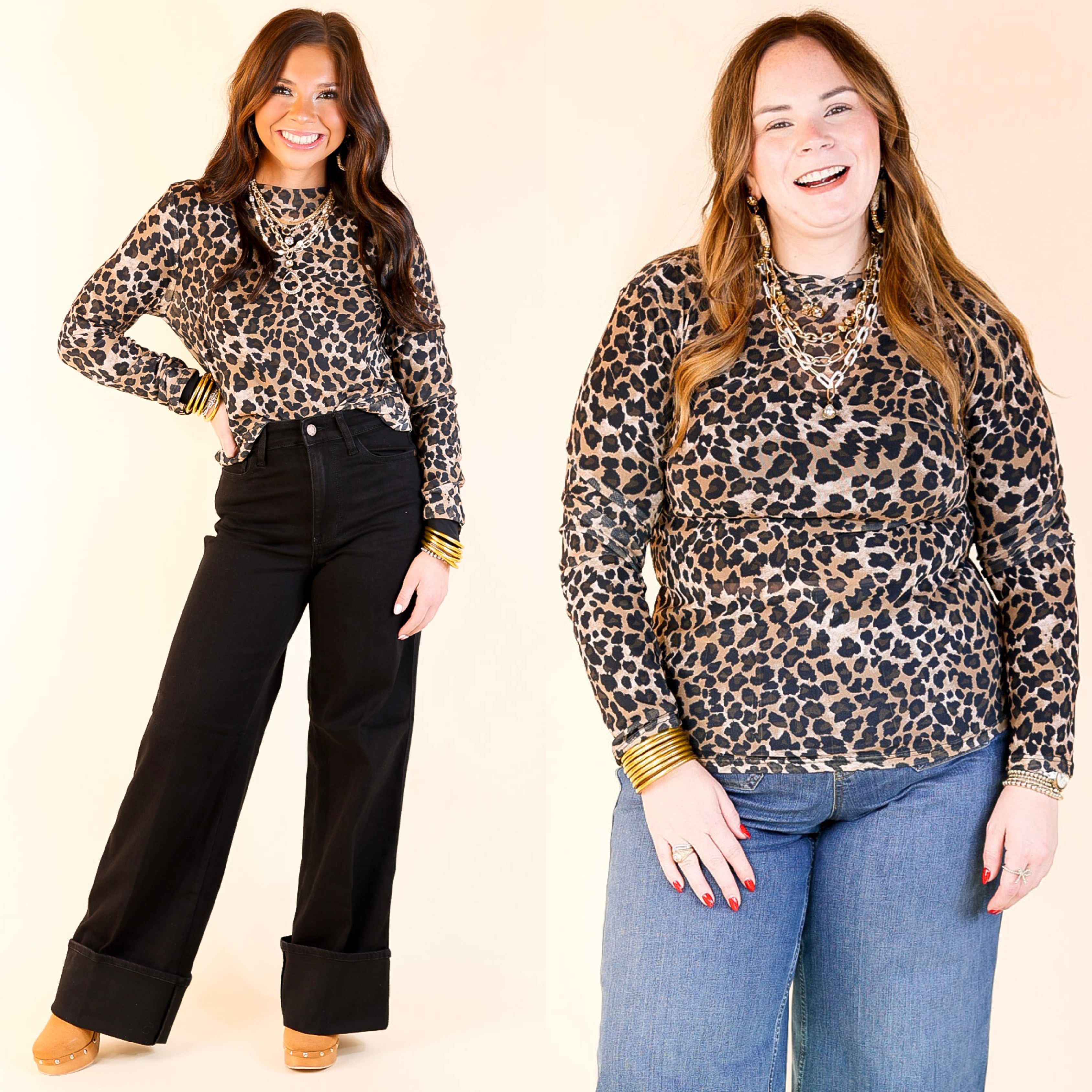 Try Your Luck Mesh Long Sleeve Top in Leopard Print