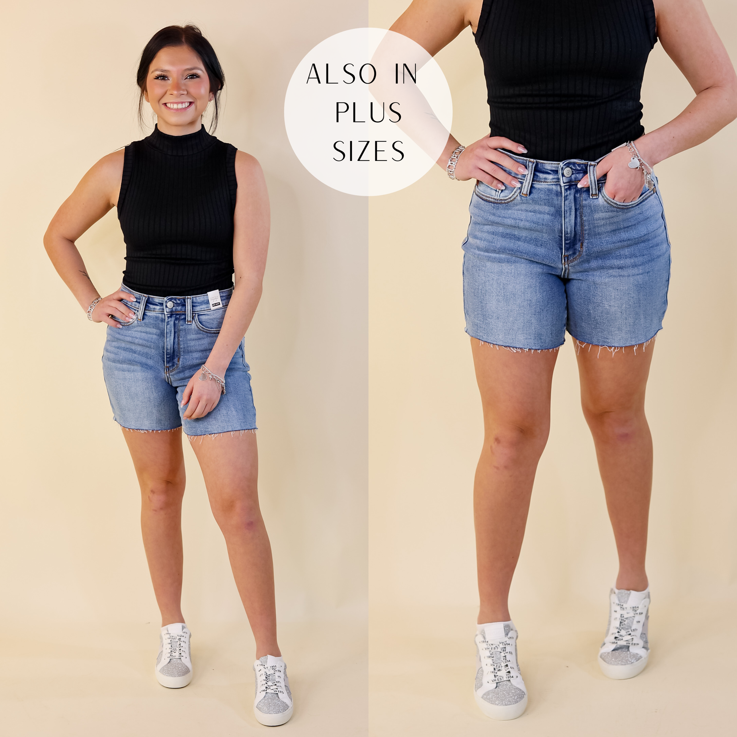 Judy Blue | Street Style Mid Thigh Shorts in Light Wash - Giddy Up Glamour Boutique