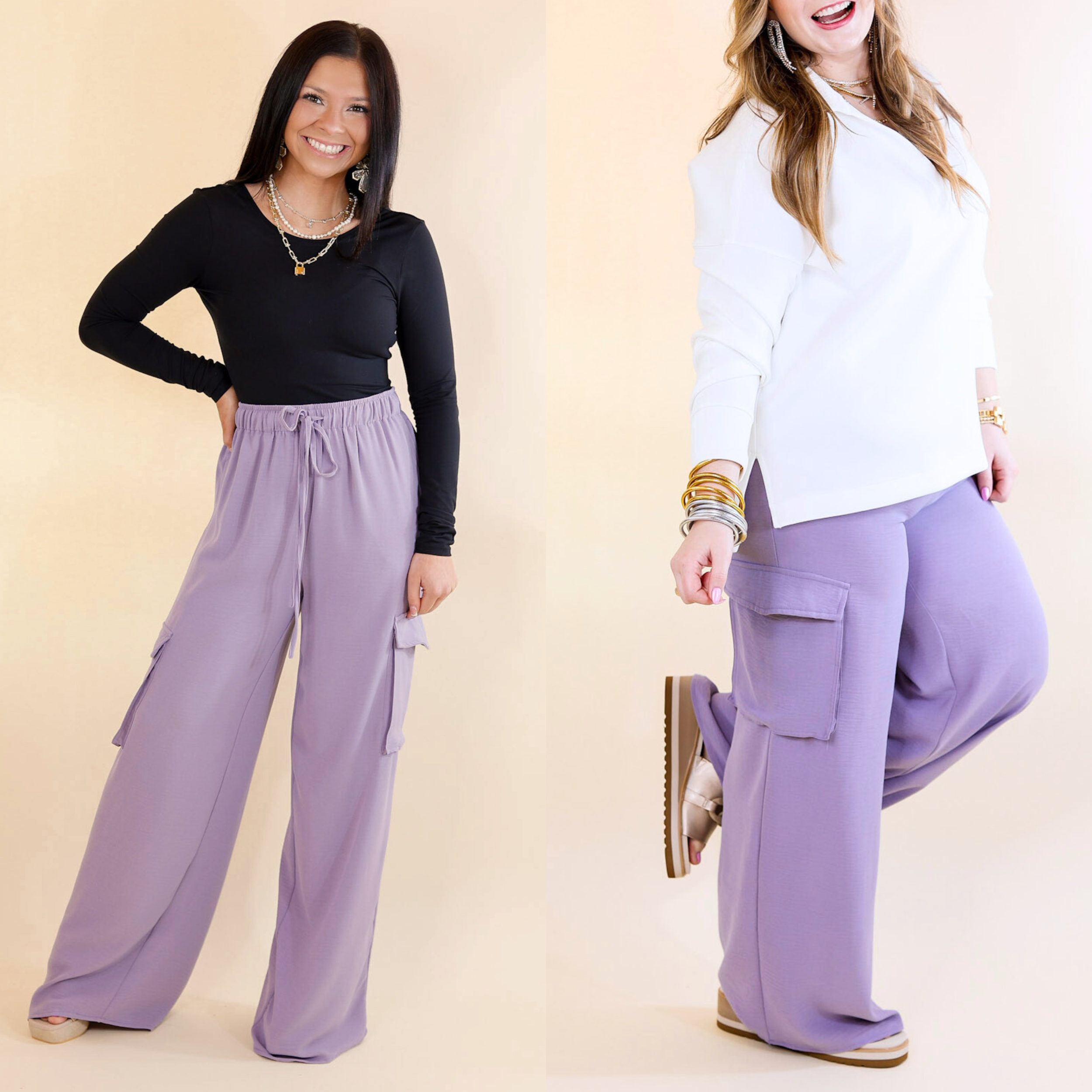 Sunday Stroll Wide Leg Cargo Pant in Lilac Purple - Giddy Up Glamour Boutique