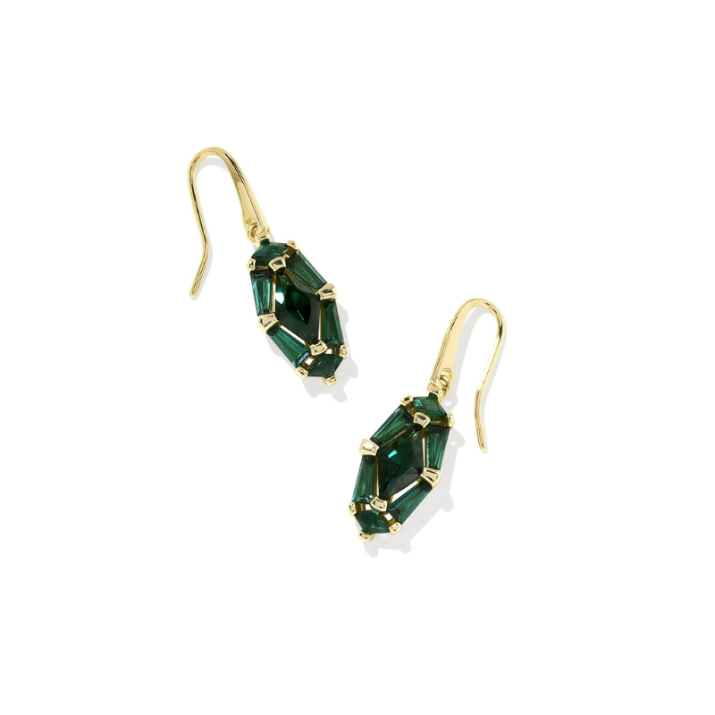 Kendra Scott | Lindy Rae Lee Gold Drop Earrings in Green Crystal