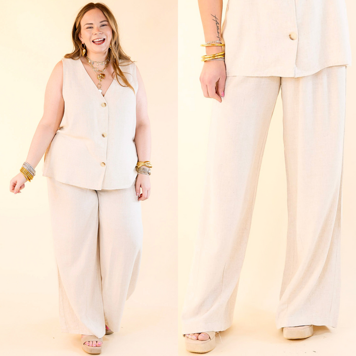 Styled for Success Linen Drawstring Pants in Oatmeal Beige