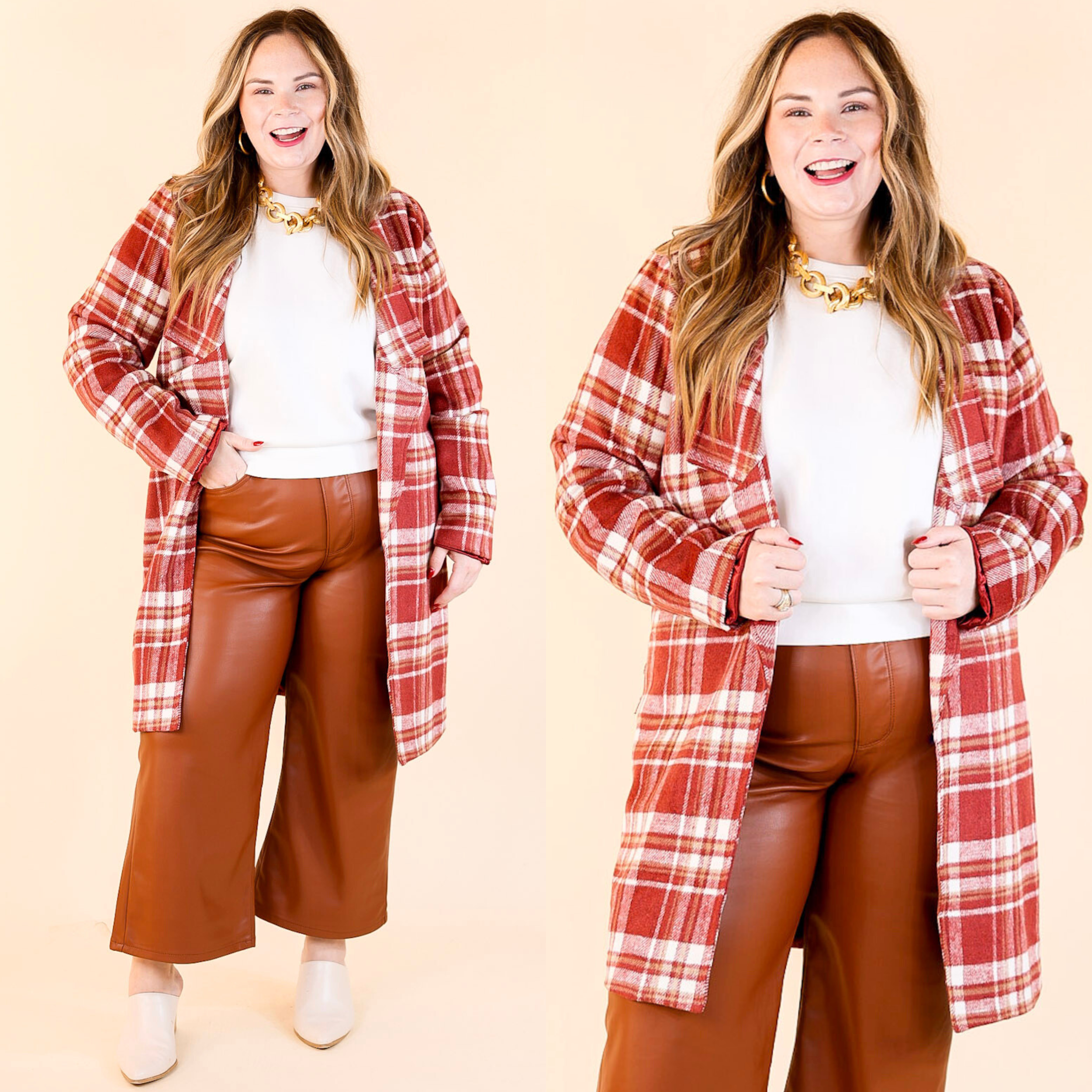 Mountain Ranch Long Plaid Jacket in Maroon