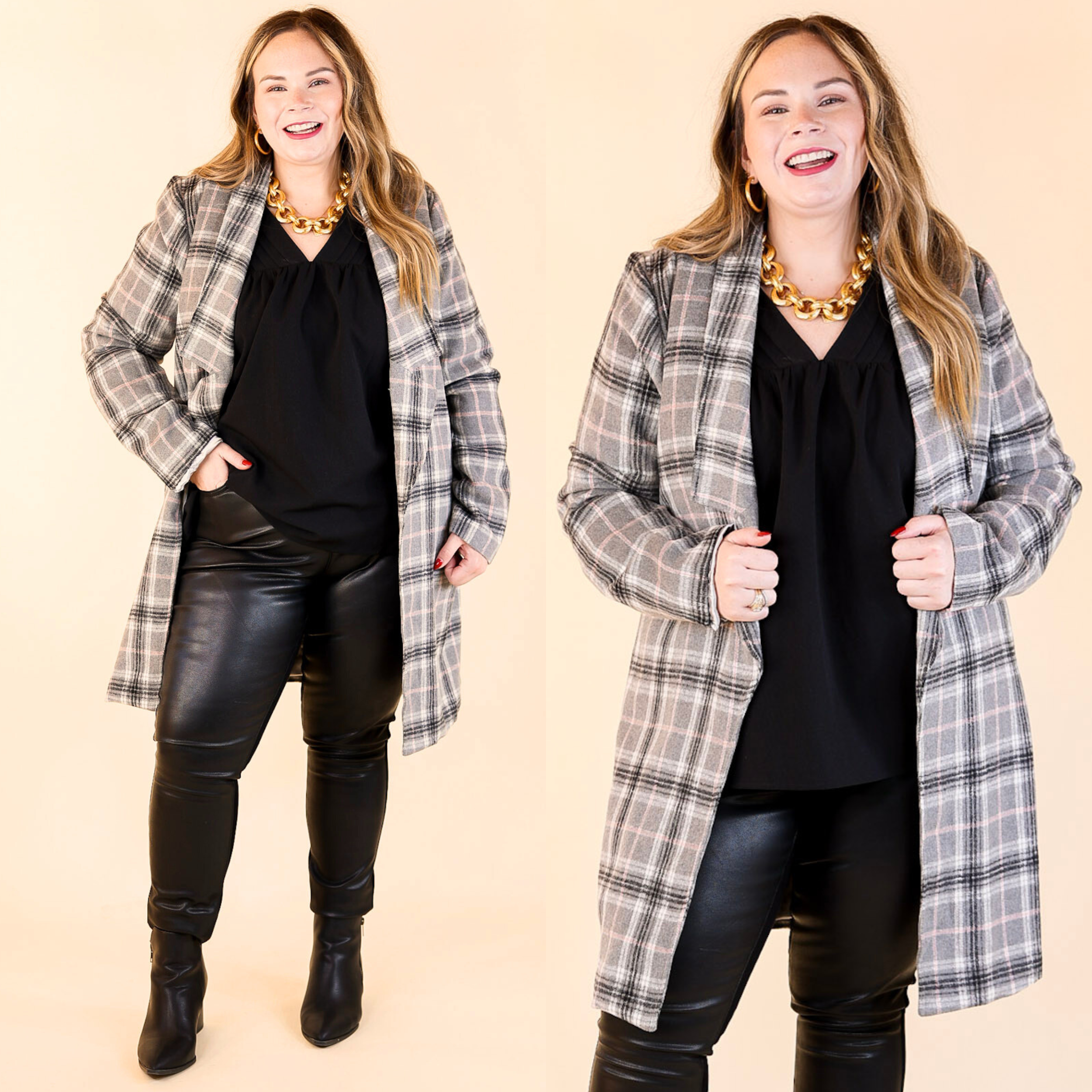 Mountain Ranch Long Plaid Jacket in Grey