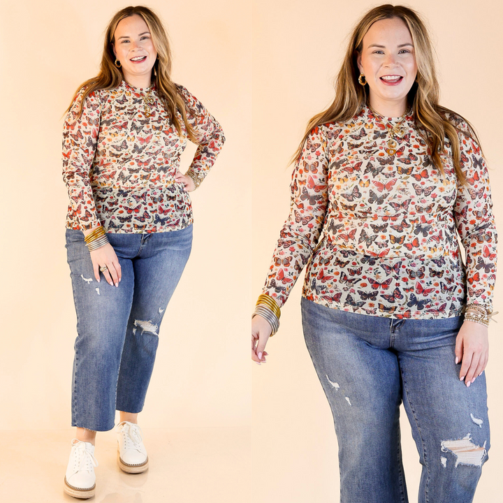 In Full Flutter Butterfly Mesh Top in Cream