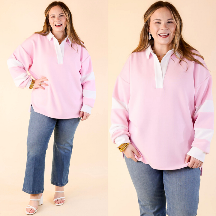 Simply Southern | Game Changer Long Sleeve Top with a Collar in Light Pink