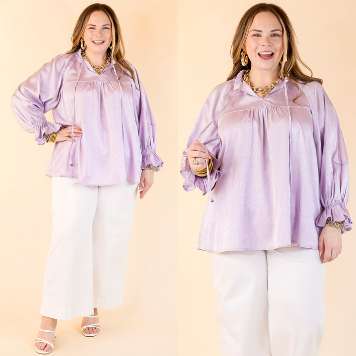 Sunset Situation Front Tie Keyhole Blouse in Lavender Purple