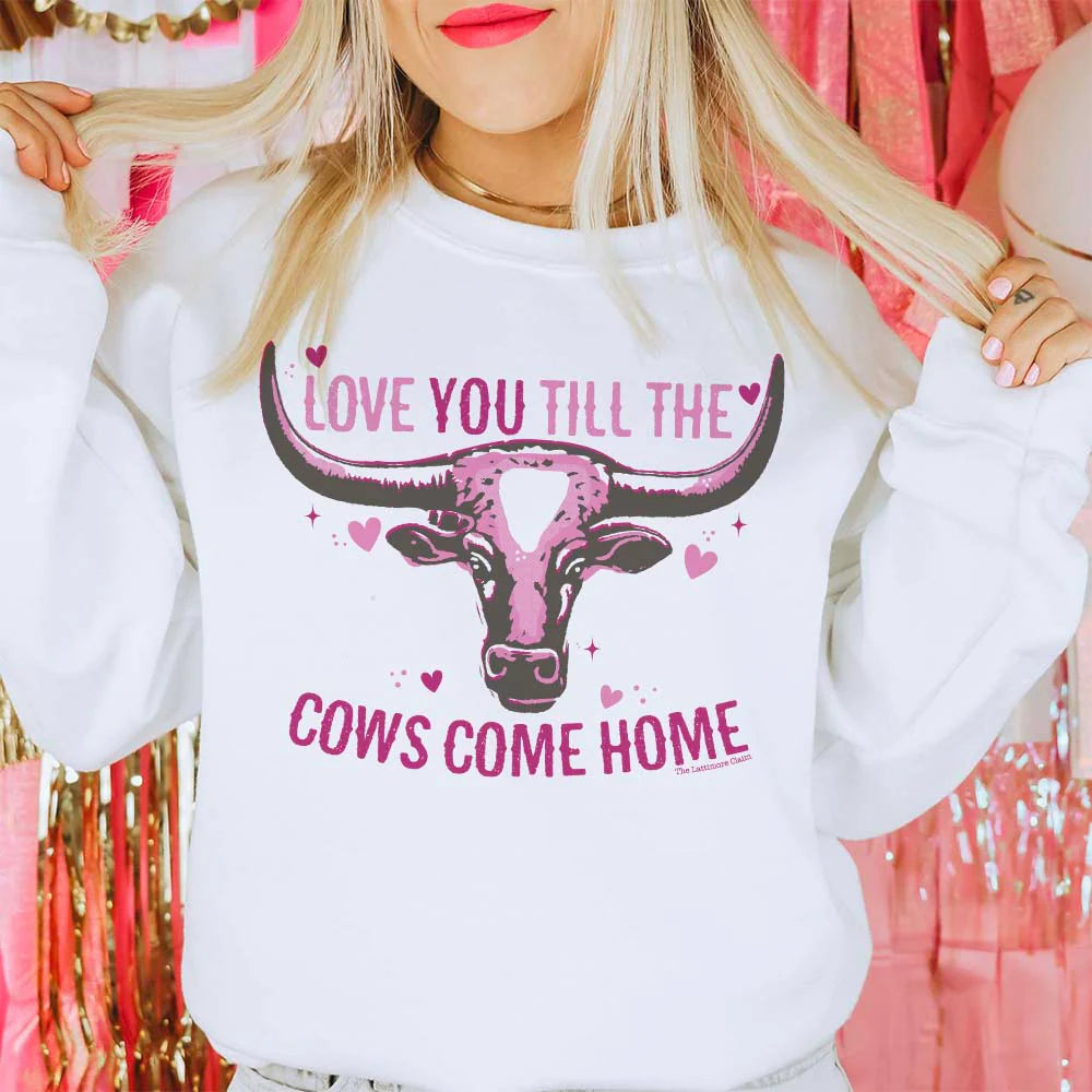 Online Exclusive | Love You Till The Crows Come Home Long Sleeve Graphic Sweatshirt in White - Giddy Up Glamour Boutique