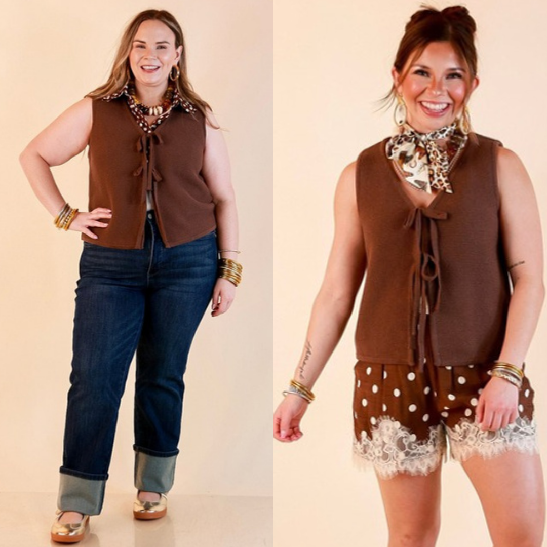 Main Attraction Bow Tie Front Sweater Vest in Chocolate Brown