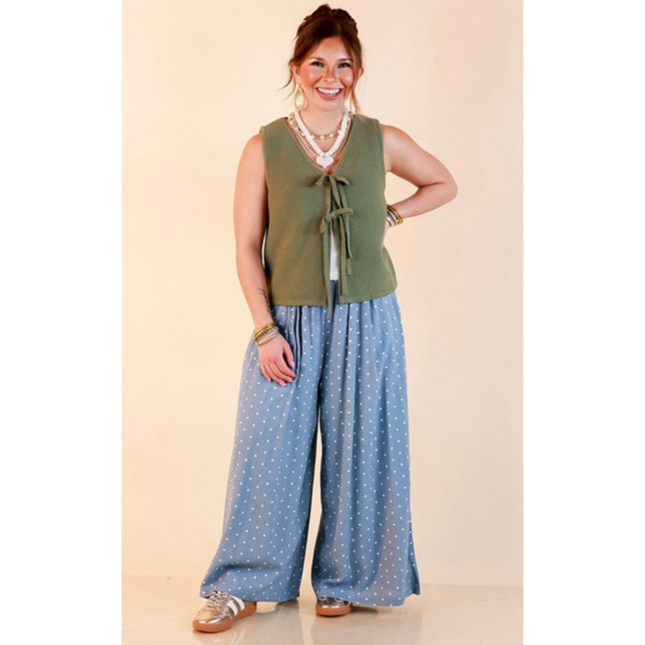 Main Attraction Bow Tie Front Sweater Vest in Light Olive Green