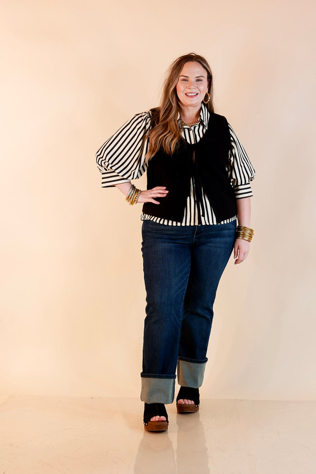 Main Attraction Bow Tie Front Sweater Vest in Black